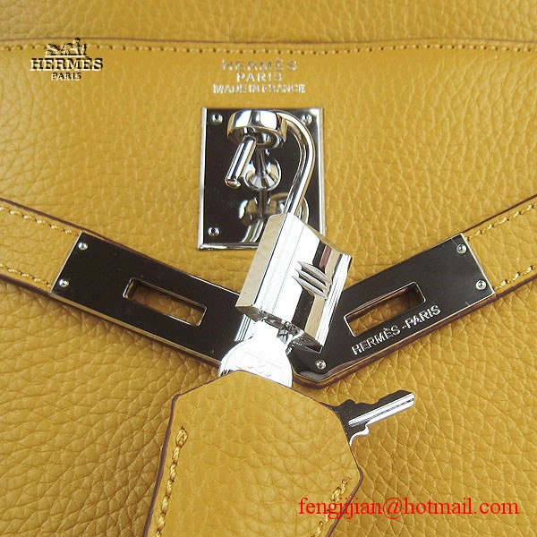 Hermes Kelly 32cm Togo Leather Bag Yellow 6108 Silver Hardware